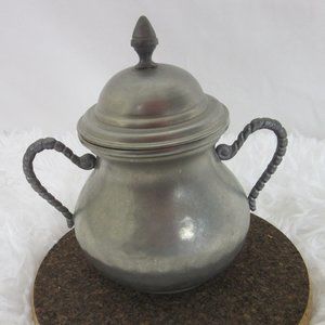 Pewter Sugar Bowl Peltro 95% Lavoraz Hammered Vintage Handled with Lid
